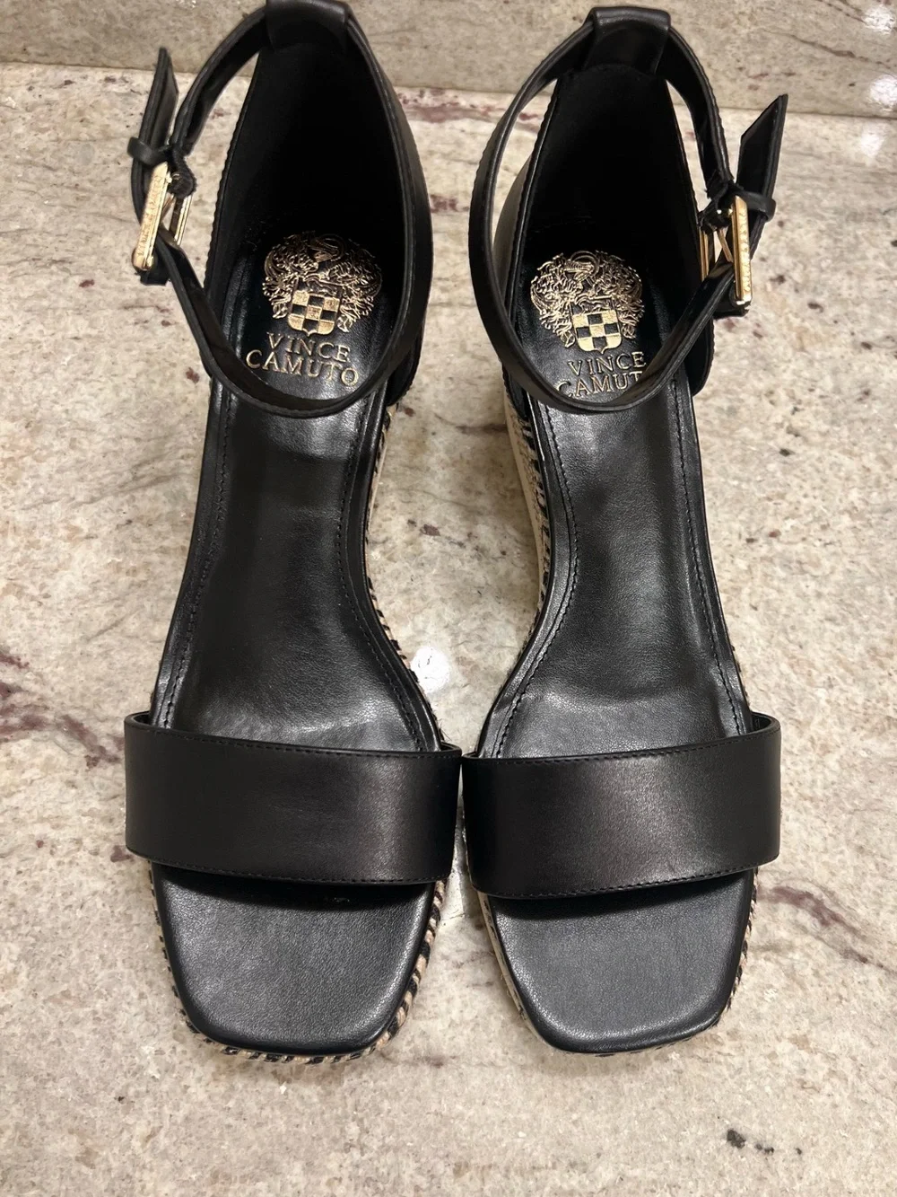 NWT Vince Camuto Jefannah Wedge Sandals Black Sz 8.5